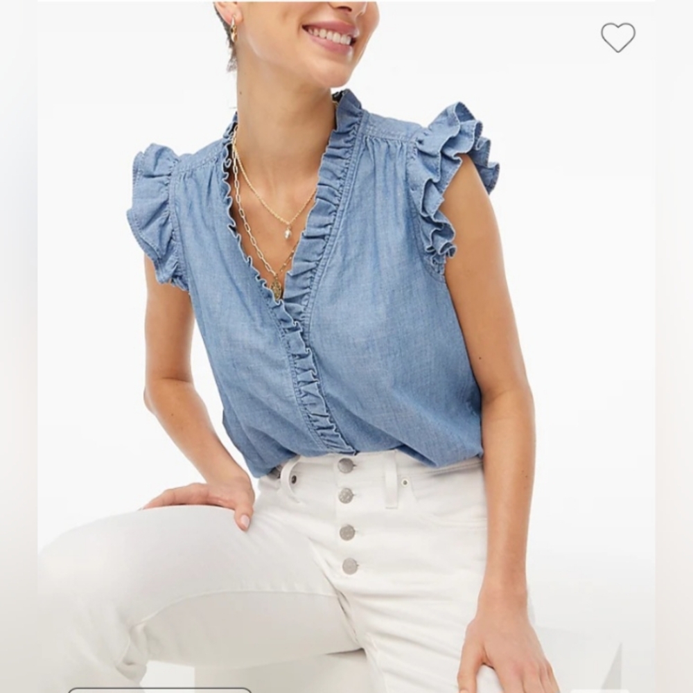 J. Crew Factory Ruffled Chambray top sz M
